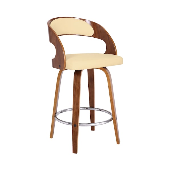 Armen Living Shelly 26" Counter Height Swivel Cream Faux Leather and Walnut Wood Bar Stool LCSHBACRWA26 - main